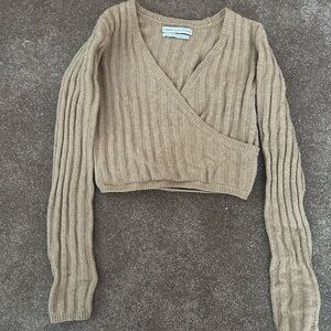 Urban Outfitters Tan V-Neck Ribbed Sweater